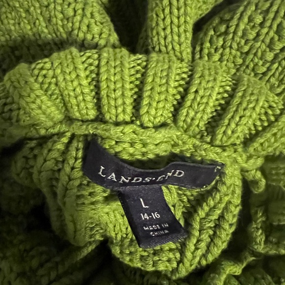 Turtle neck, thicker cable knit sweaters.  Green and purple.  Lands End, size L. - Picture 4 of 5
